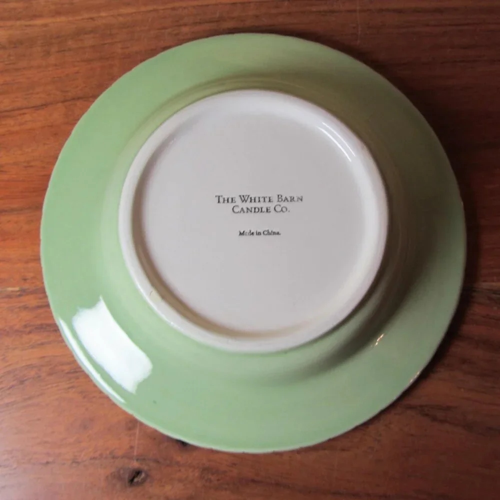 white barn woven ceramic candle plate green & yellow - pair of 2 (W5856) - Picture 7 of 9